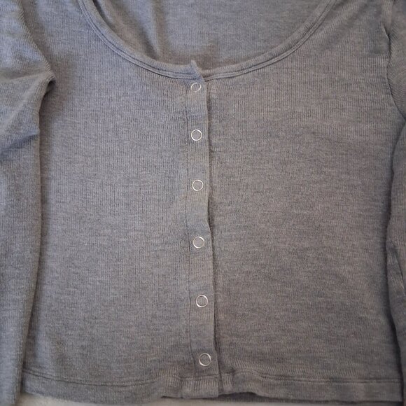 Aerie Women's Size Large Dark Heather Gray Let's Bounce Ribbed Cardigan - Picture 9 of 11